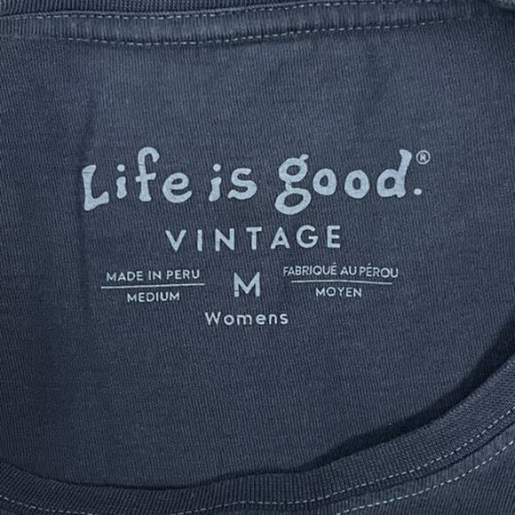 Life is Good Womens M Vintage Leisure Outdoors Funny Wine Graphic Navy Blue Tee - Picture 5 of 9